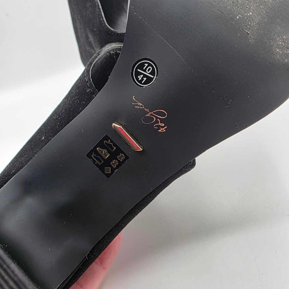 42 Gold Linx Slide Sandal Black Kid Suede Block Heel Womens 10 - Picture 6 of 8